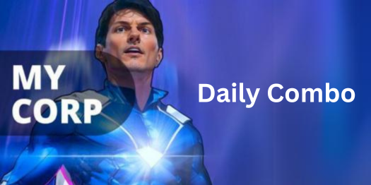 Seize the day with My Corp's Daily Combo! This image highlights the in-game tasks that will power up your earnings. Complete them all and unlock a massive coin bonus to accelerate your company's growth. Don't miss out on this daily opportunity to become a top tycoon!